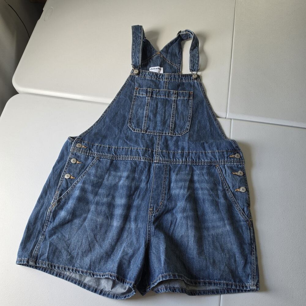 Old Navy Overalls Womens XL Blue Denim Baggy Shortalls Pockets Summer Casual